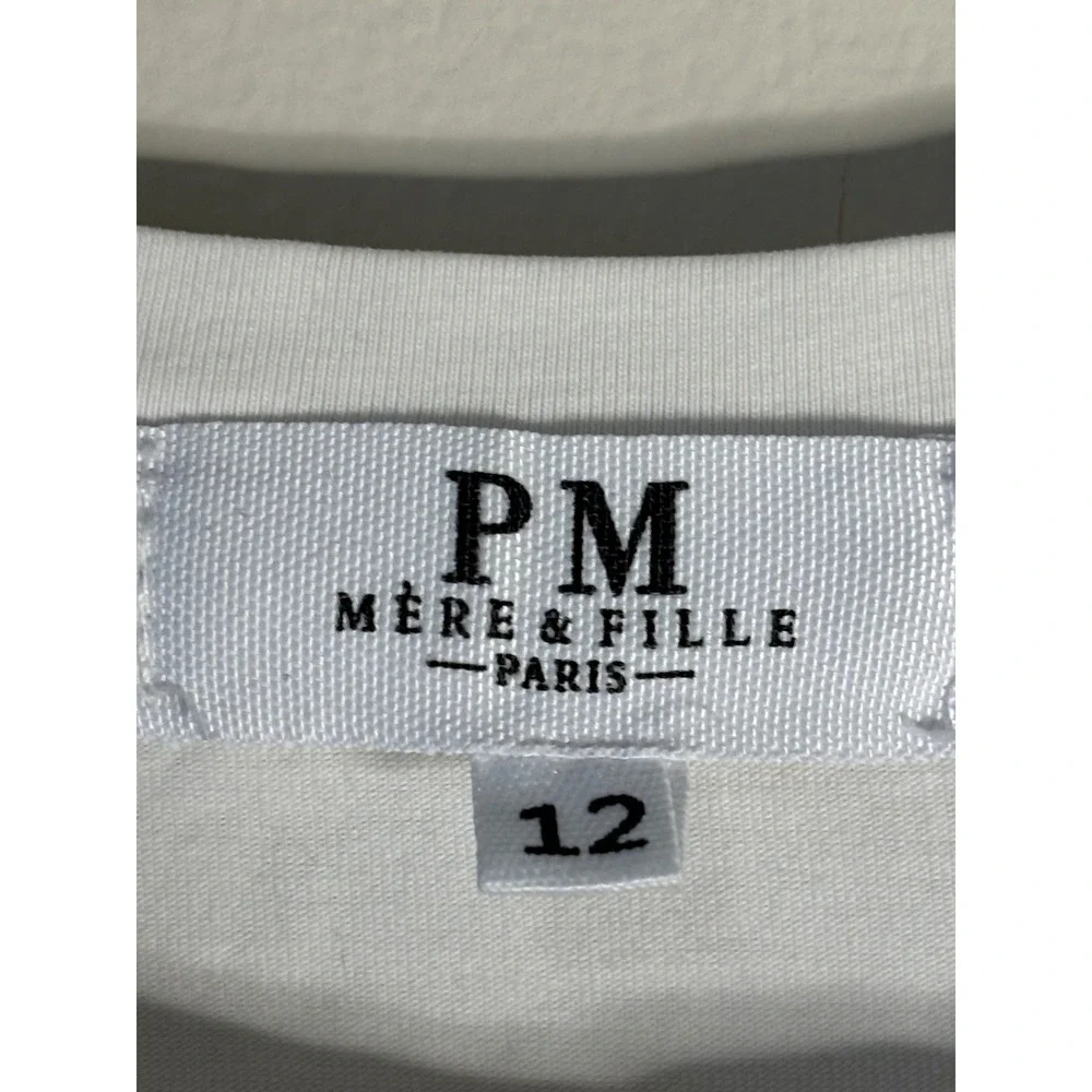 PM Mere et Fille Paris White Short Sleeve T  Kids Size‎ 12 French Saying Heart